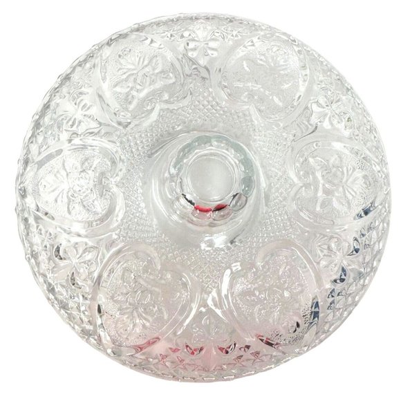 Vintage KIG Malaysia Candy Dish Clear Pressed Glass Hearts and Roses w/ Lid  7" - Picture 2 of 7